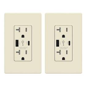 Elegrp 195330000629 25-watt 20 Amp Type C And A Usb Duplex Outlet Wall Plate Included Almond 2-pack