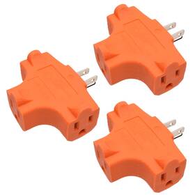Elegrp 957064537338 Heavy Duty Power Extender 3-prong Triple Outlet T Direction 3 Pack Orange 15a