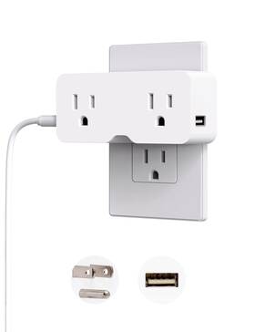 Elegrp 957064538120 Usb Wall Outlet Extender 2 Usb-a Ports 21w Multi Plug Splitter White