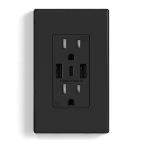 Eru2220ac1a-bl Elegrp Usb Wall Outlets 3-ports C 15 Amp Outlet Black