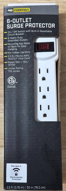 Essentials 430001763626 Pro Surge Protector With Mounting Holes On Back 6 Outlet - White