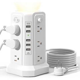 Mlph005lt218 Etokfoks 10ft.12 Ac Outlets With Extension Cord Surge Protector Power Strip Tower 5 Usb Po