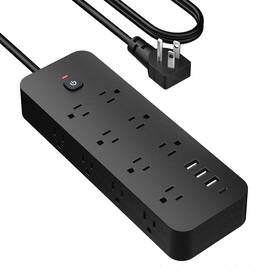 Exgolgrik 780007189396 Surge Protector Power Strip 10 Ft Flat Plug Extension Cord With 14 Outlets A