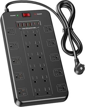 Exgolgrik 780007189419 Surge Protector Power Strip 10 Ft Extension Cord With 22 Outlets 6 Usb Ports