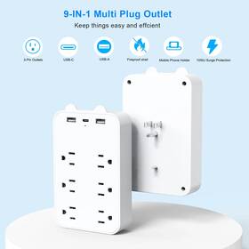 El-16 Extension Cord Enchufes Y Tomas Corriente Inteligentes Regleta De Pared 6 Salidas 3 Puerto Usb