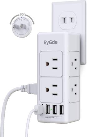 Eygde 445057327305 2 Prong Power Strip With Rotating Plug Multi Outlet Extender Multip