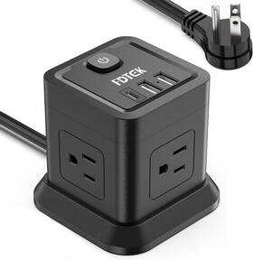 Ad-bm8-112390 Fdtek Power Strip With Usb C Flat Plug Extension Cord 4 10ft Black