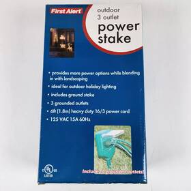 Psk3 First Alert Brand Outdoor 3 Outlet Power Stake 6 Ft Heavy Duty Cord Green -new