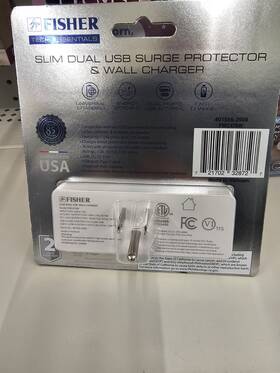 401555-2508 Fisher Slim Surge Protector And Wall Charger Dual Usb Ports 4 Outlets White