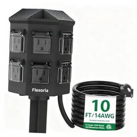 Fx-28016-10 Flexoria Outdoor Power Strip Waterproof 10 Ft Extension Cord 6 Grounded Outlets 10ft