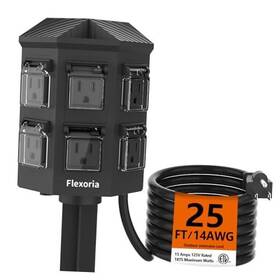 Fx-28016-25 Flexoria Outdoor Power Strip Waterproof Extension Cord 6 Grounded Outlets For 25 Ft