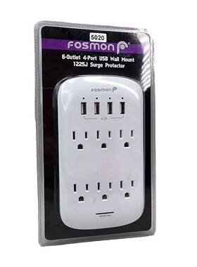 C-10778us Fosmon 279305009816 6 Outlet 4 Port Usb Wall Mount 1225j Surge Protector