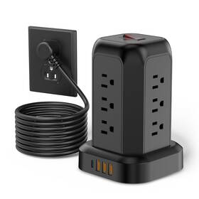 Fuaufas 729921437039 Tower Power Strip Surge Protector Usb Ports Multiple Outlets Desktop C