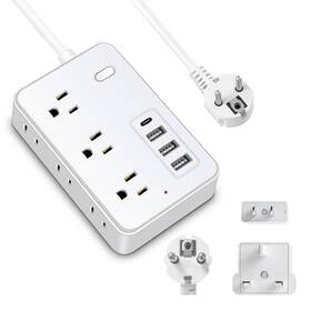 Fuaufas 729921442590 European Plug Adapter Us To Uk Europe Power Strip For Eu/uk/us With Usb C An