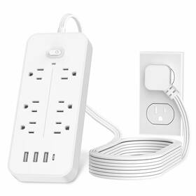 Fuaufas 761948769007 Power Bars With Surge Protector Flat Plug Exetnsion Cord Ivory White