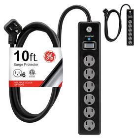 Ge 030878546461 6-outlet Surge Protector 2 Pack 10 Ft Extension Cord Power Strip 600 Joules F