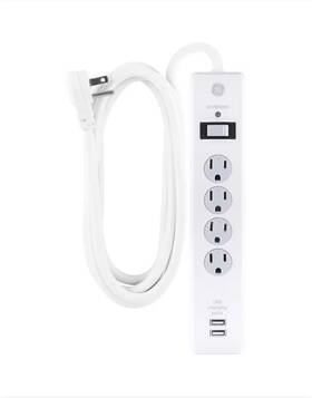 25798-5 Ge 4 Outlet 2 Usb Port 8ft Extension Surge Protector