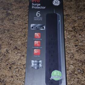 Ge 37072 Pro 6-outlet Surge Protector 840j 4 Ft Cord Black Low-profile Plug
