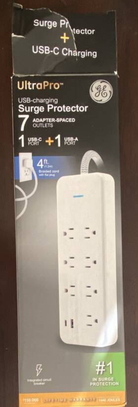 41355 Ge Ultrapro Surge Protector 7 Outlets Usb-c Usb-a 4ft Cord