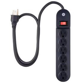 Ge 445009290237 6-outlet Power Strip With 3 Ft. Extension Cord Black