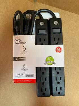 Ge 445031540539 2 Pack 6-outlet Surge Protector 3 Ft Extension Cord Power Strip Black