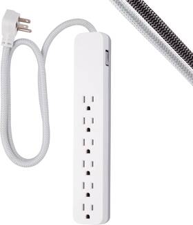 Ge 445045170111 Ultrapro 6-outlet Surge Protector 3 Ft Designer Braided Extension Cord 560