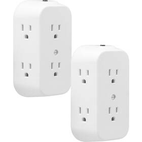 46854 Ge 6-outlet Extender 2 Pack Grounded Wall Tap Adapter Spaced Outlets
