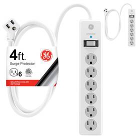 54634 Ge 6-outlet Surge Protector 2 Pack 4ft Extension Cord 800 Joules White