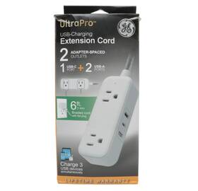 81597 Ge Ultrapro Usb-charging Extension Cord With 2-outlets 2 Usb-a 1 Usb-c Ports