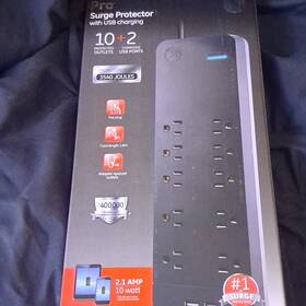 Dn010997 Ge Surge Protector 10 Outlets Usb Charging 6ft Cord 3540j Flat Plug