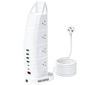 Gelistar 735280269976 Power Strip Tower Surge Protector Outlet 8 Widely Spaced Ac Outlets Fast Char