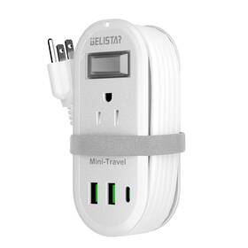 Gelistar 735280270095 Travel Power Strip With Usb Outlet Small Surge Protector W