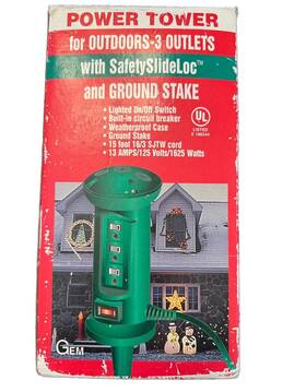 0426 Gem Power Tower - 3 Outlets Safety Slide Loc 15 Ft Cord Vintage
