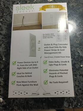 9-m-ovsz-w2 General Sleek Socket Ultra-thin Outlet Concealer With 2 Cords White 8 Ft 3 Sockets Each