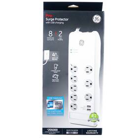 6215740 General Electric Ge 8-outlet 2.1 Amp Surge Protector Usb Charging Model# 14049
