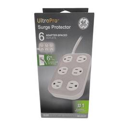 81782-3 General Electric Ge 6-outlet Surge Protector 490j 6ft Braided Cord Gray/cream