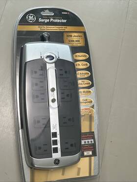 Su94043 General Electric New In Package Ge 10 Outlet Surge Protector With 8ft Cord Safety Covers Lighting