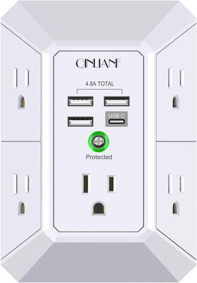 79391 Georgia-pacific Wall Charger Surge Protector Qinlianf 5 Outlet Extender With 4 3u1c White