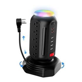Us-101-mq001 Gfeng Direct Power Strip Tower With Colorful Nightlight 15 Ac Outlets And 6 Black -usb-a