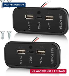 Gibbab 748743650921 2pcs 3 Ports 12v Rv Usb Outlet 45.5w Pd3.0 Type-c Quick Charge And Dual Us