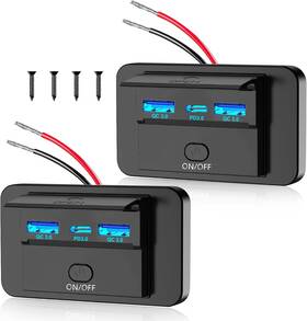 Qkg2bp-03-u Gibbab 2pcs 3 Ports 12v Rv Usb Outlet 72w Dual Qc3.0 36w And Pd3.0 Type-c Qui
