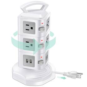 Glcon 655003663860 Desktop Power Strip Tower - Multi Plug Station With 10 Outlets 4 Usb
