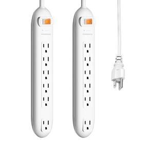 Globalmany 749256815685 6-outlet Surge Protector Power Strip 6ft Cord Overload Protection White 2 Pack