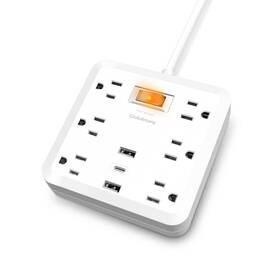 Globalmany 749256880683 Power Strip Surge Protector 6 Outlets 3 Usb Ports Flat Plug 5ft Cord 1875w