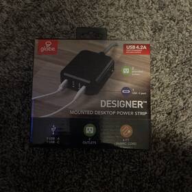 78494 Globe Designer Mounted Desktop Power Strip 6ft Cord New