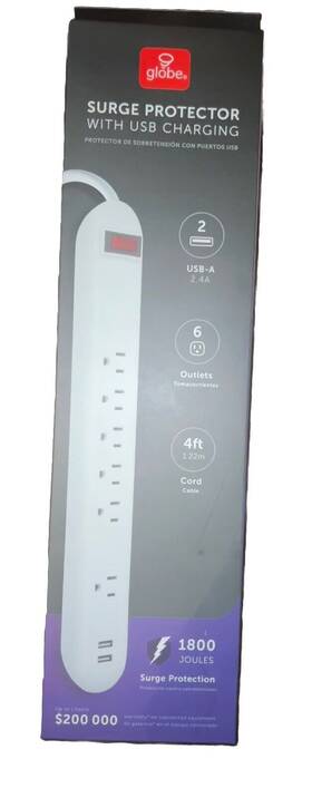 78711 Globe Surge Protector With 2 Usb Charging 6 Outlets 4 Ft 1.22 Cm Long