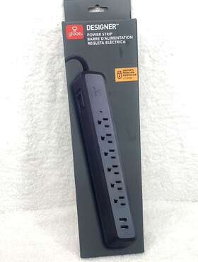 6-out Globe Electric 78439 Designer 6 Ft. Surge Protector Power Strip 2 Usb Port