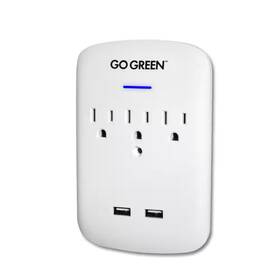 Gogreen Power 313093938953 3 Outlet Wall Tap With 2 Usb Ports 735 Joule Surge Protection 3.1a