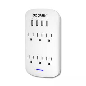 Gogreen Power 705353702679 6-outlet Wall Tap With 4 Usb Ports 735 Joules Surge Protection 4.2a