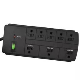 750-joules Gogreen Power 744759907974 8-outlet 6 Ft. Cord Surge Protector Lighted Rocker Switch Black